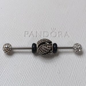 Pandora Vintage Stirling Silver Clear CZ Majestic Feathers Single Charm Only
